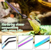 OLIISS Iridescent Reptile Feeding Tongs with Rubber Tips, 10.6", 2 Pack | Straight & Curved, Stainless Steel, Secure Grip, Feeder Tools for Bearded Dragons, Geckos & Lizards, Terrarium Tank Supplies