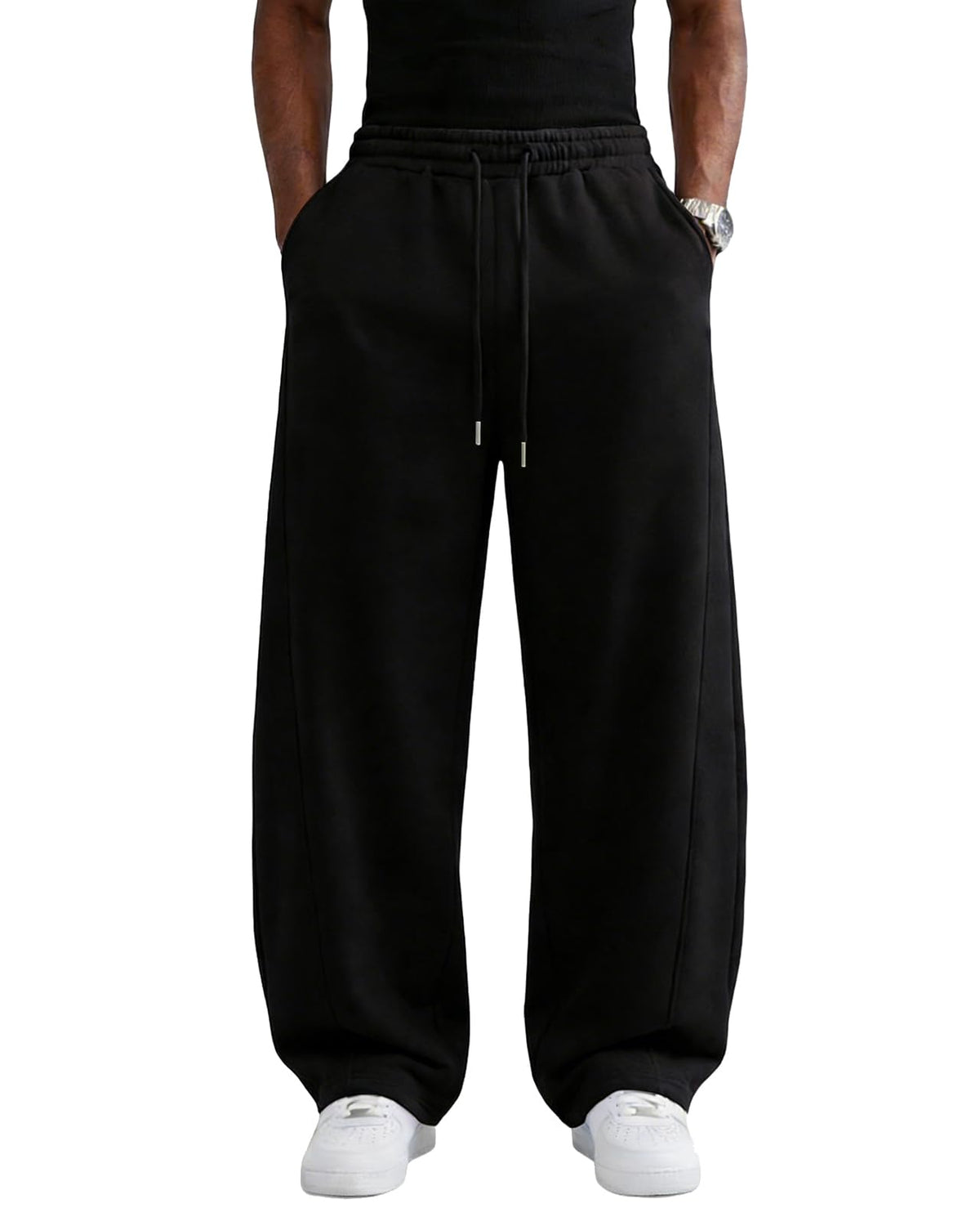 Wangdo Men's Baggy Sweatpants Wide Leg Lounge Cotton Casual Jogging Pants | High waist drawstring,2 Deep pockets,Open bottom,Workout athletic outfits,Loose joggers pants,fashion streetwear,Soft fabric