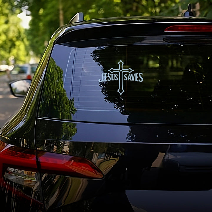 [4IN] JESUS SAVES Decal – Waterproof Cross Sticker for Car, Laptop, Water Bottle & More