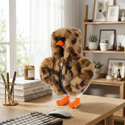 7inch Desk Goose Outfits, Mini Desktop Goose Clothes with Sunglasses & Necklaces, Brown Leopard Plush Hoodie Set Accessories for Magnetic Goose Statue (Brown Leopard)
