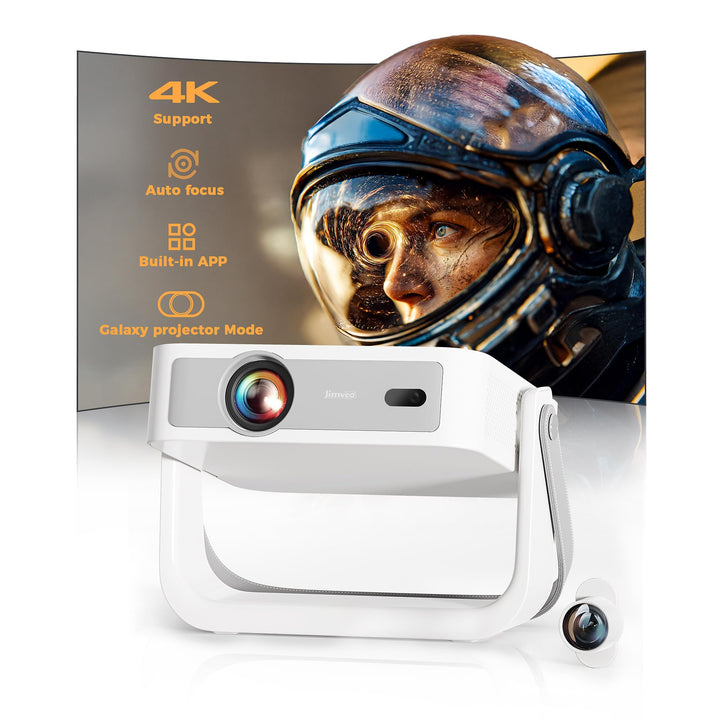 Outdoor-Projector-Movie with WiFi and Bluetooth:[Built-in APPs/180° Stand/Creative Filter] Smart Portable-Projector Auto Focus OS 3.0 Jimveo High Brightness Movie Proyector Compatible with Netflix