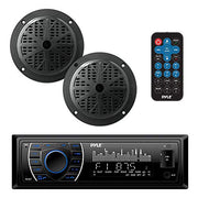 Pyle Marine Headunit Receiver Speaker Kit - In-Dash LCD Digital Stereo Built-in Bluetooth & Microphone w/ AM FM Radio System 5.25’’ Waterproof Speakers (2) MP3/SD Readers & Remote Control-PLMRKT46BK