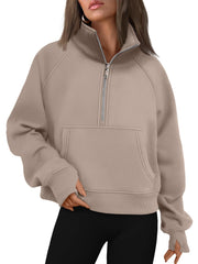 AUTOMET Womens Sweatshirts Half Zip Fleece Pullover Fall Outfits | Fall Fashion Clothes 2026,Cropped Sweatshirt,Cute Y2k Tops,Quarter Zipper Clothes,Winter Loungwear Outfits