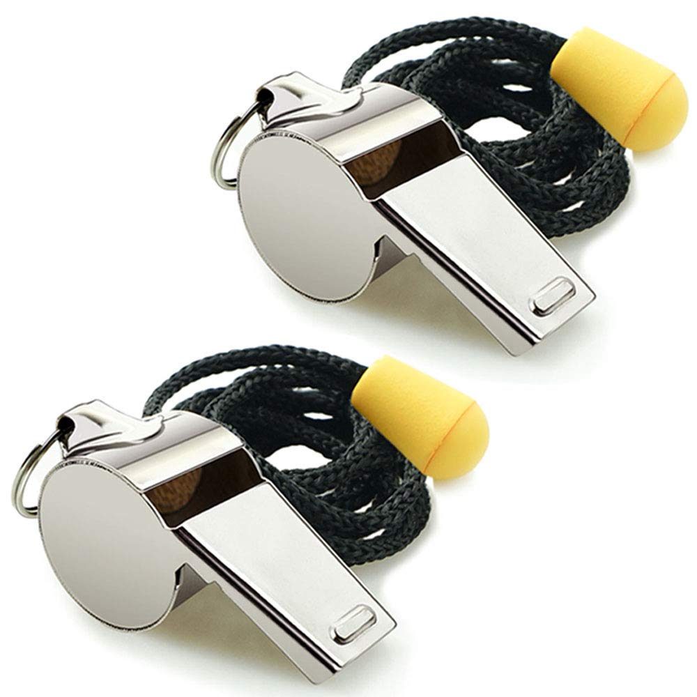 Hipat Whistle, 2 Pack Stainless Steel Sports Whistles with Lanyard, Loud Crisp Sound Whistles Great for Coaches, Referees, and Officials