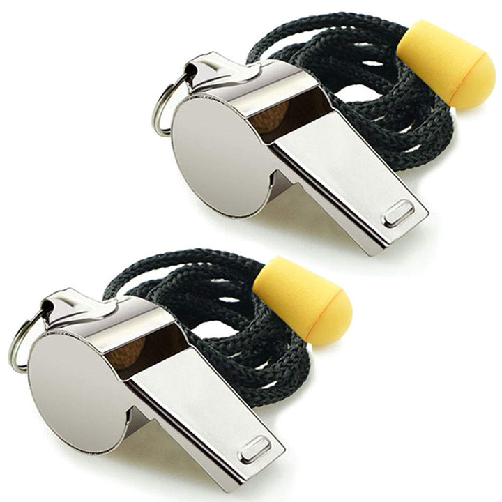 Hipat Whistle, 2 Pack Stainless Steel Sports Whistles with Lanyard, Loud Crisp Sound Whistles Great for Coaches, Referees, and Officials
