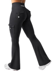 YEOREO CoreFlex Women Workout Flare Leggings | Hidden Scrunch, High Waisted, Cargo Pockets, Gym, Yoga, No Front Seam, Buttery Soft, 28"/30"/32"/34"