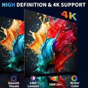 [Built-in Apps & 2026 Upgraded] Mini Projector Support 4K 1080P Auto Keystone 180° Rotatable with WiFi 6 and Bluetooth 5.4, Projector Portable Compatibile with HDMI/TV Stick/Memory Stick/Laptop-White