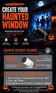 Scary Decorations Halloween Window Projector，black：With Effect fabric | Built-In Horror Videos, Scenes with Easy Setup, Wifi Streaming, Bluetooth Speaker, 210° Rotation & Auto Keystone Correction