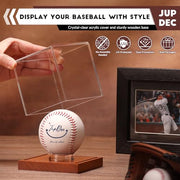 JupDec Baseball Display Case - Clear Cube Baseball Holder with Wooden Base, Autograph Stand Box for Single Ball, Acacia Wood, Brown, 1 Pack