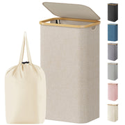 Lifewit 105L Large Laundry Basket with Lid, Removable Bags, Beige | Foldable Laundry Hamper with Bamboo Handles, Tall Laundry Bin, Dirty Clothes Hamper for Laundry Room, Bedroom, Bathroom, Dorm