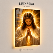 LED Jesus Prayer Canvas/Mica – Crown of Thorns Christian Wall Art with Hidden Backlight