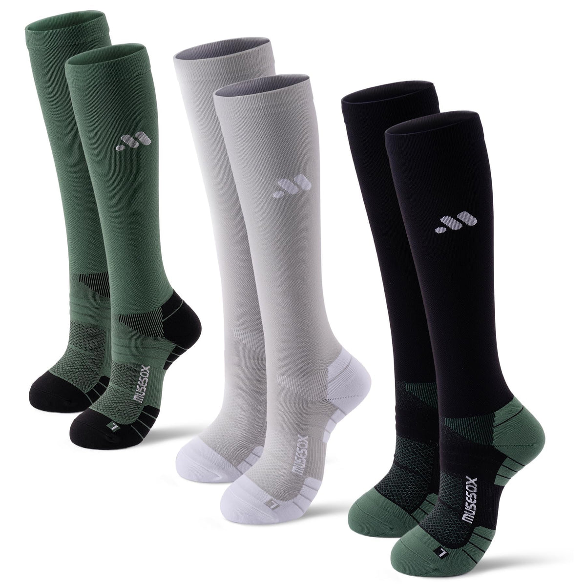 musesox Compression Socks for Women and Men,15-20 mmHg Support(3 Pairs) | Knee High,Graduated Compression,L/R Foot Labels,Breathable Fabric,Best for Flying/Nurses/Travel/Cycling/Pregnancy/Daily Wear