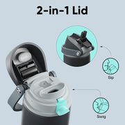 Insulated Water Bottle with Straw - Encool Stainless Steel Water Bottle with Push Button Lid, Leak-Proof & BPA-Free, Keeps Cold for 24 Hours for Sports, Travel, Gym (24 oz, Tuna Grey-Green)