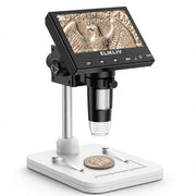 Elikliv Microscope, Digital Coin Microscope 1000x with Lights, EDM4, 4.3'' | 8 Adjustable LED Lighting, 720P LCD Microscope, Built-in Rechargeable Battery, Take Photos/Videos, Windows/MacBook Compatible