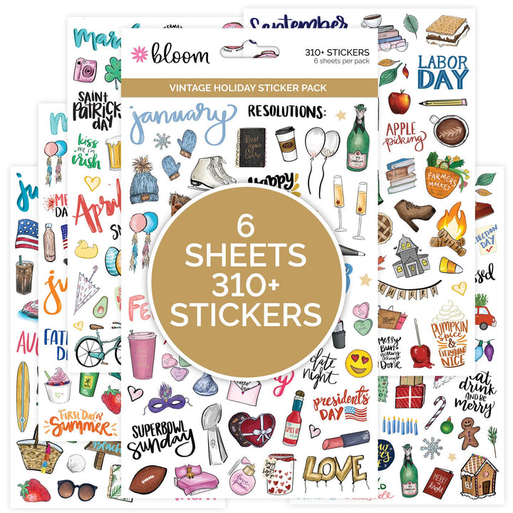 bloom daily planners Holiday Seasonal Planner Sticker Sheets - Vintage Seasonal Sticker Pack - Removable & Repositionable - Over 310 Stickers Per Pack!
