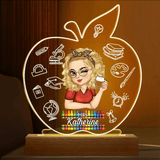 Apple Teacher Name - Personalized 3D Led Light Wooden Base - Custom Gift for Teacher, Kindergarten, Preschool, Pre K, Paraprofessional