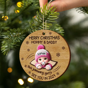 Baby Expecting Christmas On The Inside See You In - Personalized Custom 2-layered Wood Ornament - Christmas Gift For Expecting Moms, Dads, Grandparents