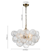 Brass Cluster Ribbed Glass Globe Bubble Chandelier