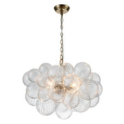 Brass Cluster Ribbed Glass Globe Bubble Chandelier