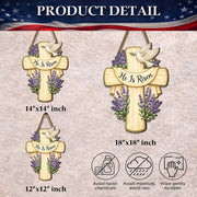 Lavender Bloom He Is Risen Cross Hanging Sign for Easter Door and Wall Decor