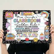 Classroom Golden Rule - Personalized Metal Sign - Back To School, 1st Day of School - Custom Gift For Teachers & Educators, Classroom Decoration