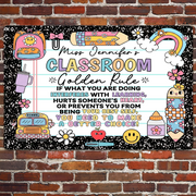 Classroom Golden Rule - Personalized Metal Sign - Back To School, 1st Day of School - Custom Gift For Teachers & Educators, Classroom Decoration
