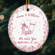 Couples First Christmas Married - Personalized Ceramic Ornament - Engaged Newlywed 1st Xmas Gift for Her/Him, Husband/Wife, Couples