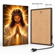 LED Jesus Prayer Canvas/Mica – Crown of Thorns Christian Wall Art with Hidden Backlight