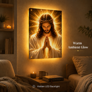 LED Jesus Prayer Canvas/Mica – Crown of Thorns Christian Wall Art with Hidden Backlight