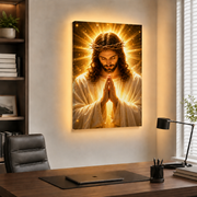 LED Jesus Prayer Canvas/Mica – Crown of Thorns Christian Wall Art with Hidden Backlight