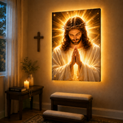 LED Jesus Prayer Canvas/Mica – Crown of Thorns Christian Wall Art with Hidden Backlight