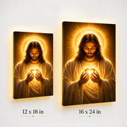 LED Sacred Heart of Jesus Canvas/Mica – Glowing Christian Wall Art with Hidden Backlight