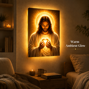 LED Sacred Heart of Jesus Canvas/Mica – Glowing Christian Wall Art with Hidden Backlight