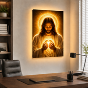 LED Sacred Heart of Jesus Canvas/Mica – Glowing Christian Wall Art with Hidden Backlight