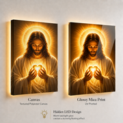 LED Sacred Heart of Jesus Canvas/Mica – Glowing Christian Wall Art with Hidden Backlight