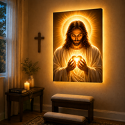LED Sacred Heart of Jesus Canvas/Mica – Glowing Christian Wall Art with Hidden Backlight