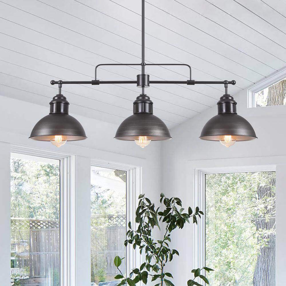 Industrial 3-light Island Pot Lid Dome Pendant