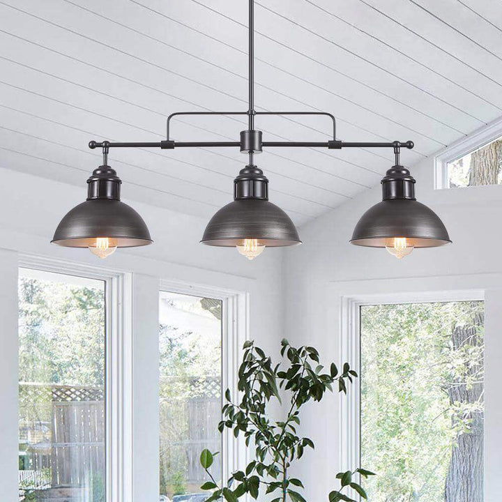 Industrial 3-light Island Pot Lid Dome Pendant