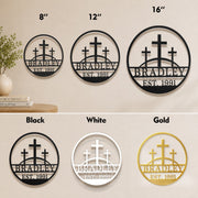 Personalized Custom Three Crosses On Hill Metal Wall Art Sign Calvary Christian Monogram Plaque Rustic Religious Church Home Decor Gift
