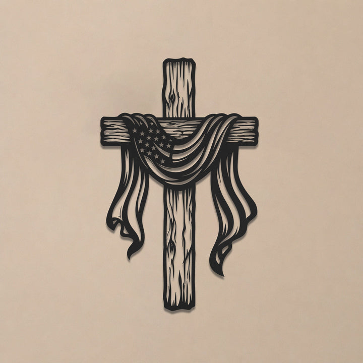 American Flag Draped Cross Metal Wall Art – Christian Religious Home Decor