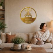 Personalized Custom Cross and Bible Metal Wall Art Sign – Christian Family Name Monogram Plaque Rustic Religious Home Decor Gift