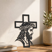 Jesus with Crown of Thorns Cross Metal Wall Art – Christian Religious Home Decor