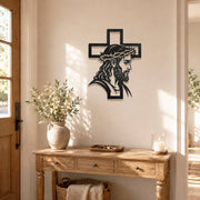 Jesus with Crown of Thorns Cross Metal Wall Art – Christian Religious Home Decor