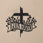 Jesus With Cross Metal Wall Art God Is Heaven Christian Religious Home Decor Sign