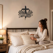 Jesus With Cross Metal Wall Art God Is Heaven Christian Religious Home Decor Sign