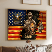Soldier American Rustic Flag - Personalized Canvas Prints - Gift For Military Veteran Dad Grandpa Veteran