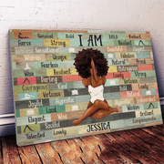 I Am Black Woman Yoga Pose - Personalized Canvas Prints Gift for Black Woman, Black Girl - Black History Month, Juneteenth | Custom Black Art, African American