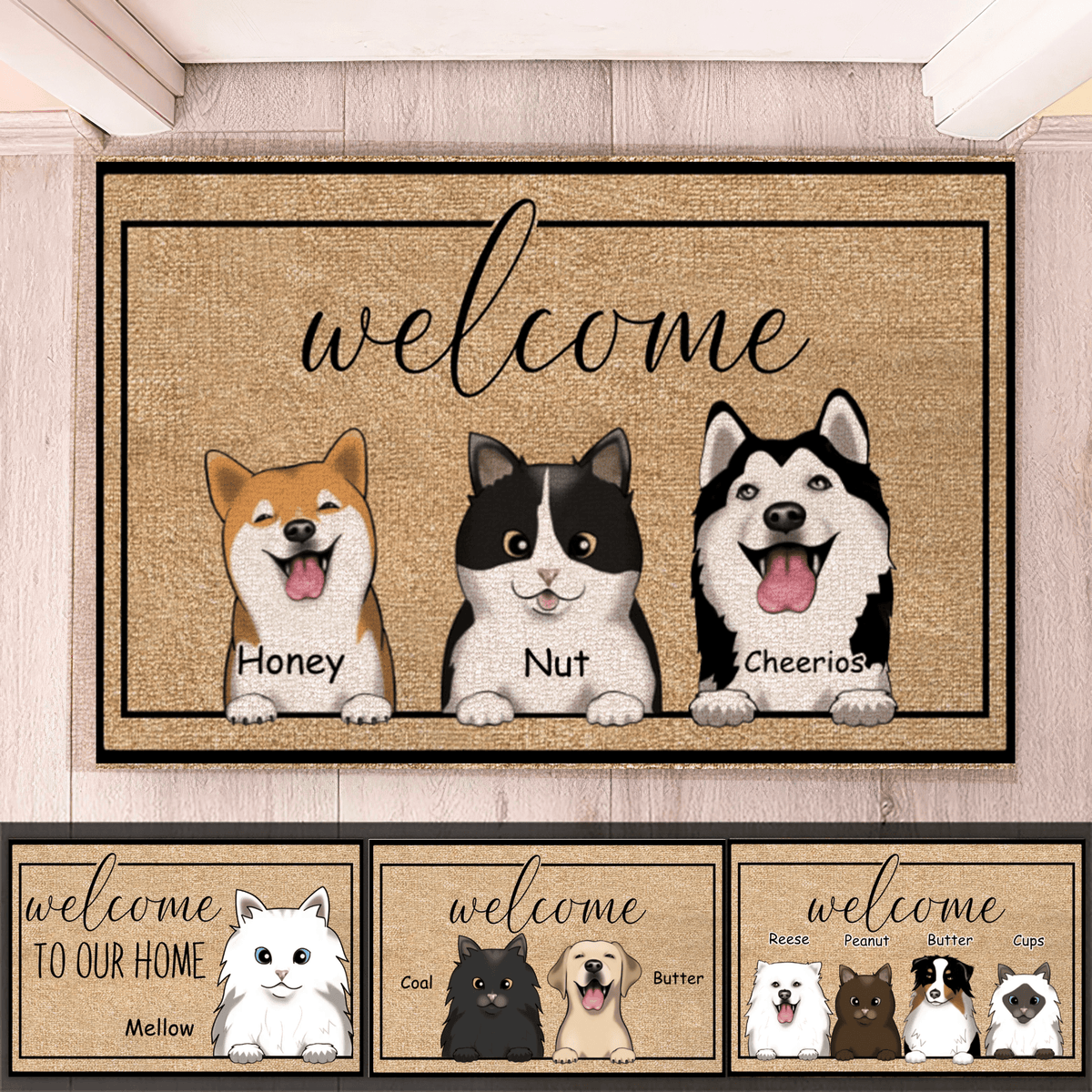 Custom Pet Welcome Doormat - Personalized Gift for Birthday, Housewarming, Homeowner, Friend, Dog/Cat Lover, Owner