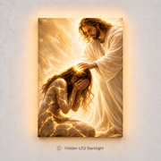 LED Jesus Healing Touch Canvas/Mica – Christian Wall Art with Hidden Backlight