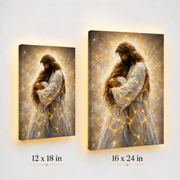 LED Jesus Embrace of Healing Canvas/Mica – Christian Wall Art with Hidden Backlight